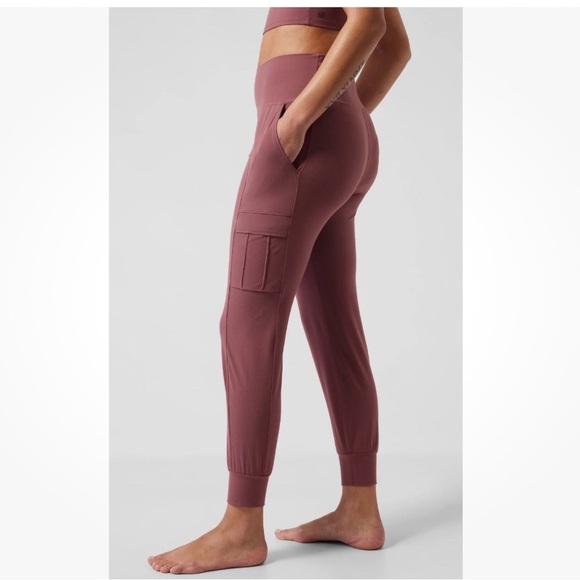 Athleta Womens Pants Pink Salutation Cargo Jogger Tawny Rose Pull On Comfy - Picture 2 of 7